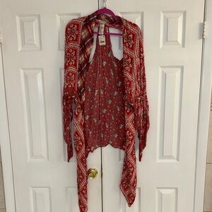 Free People: Brand New with Tags - Red Patterned Cape Size OS